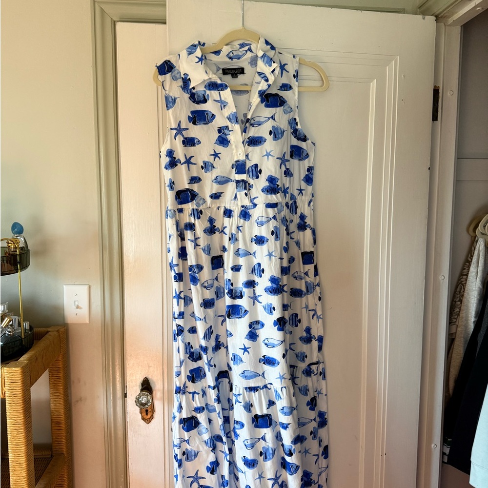 NWOT Rachel Zoe Blue and White Fish Pattern Dress